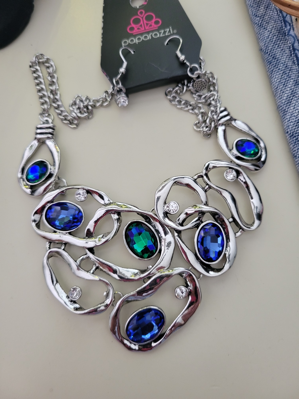 Paparazzi Silver-Tone Statement Necklace with Blue-Green Gem Accents - Picture 2 of 2